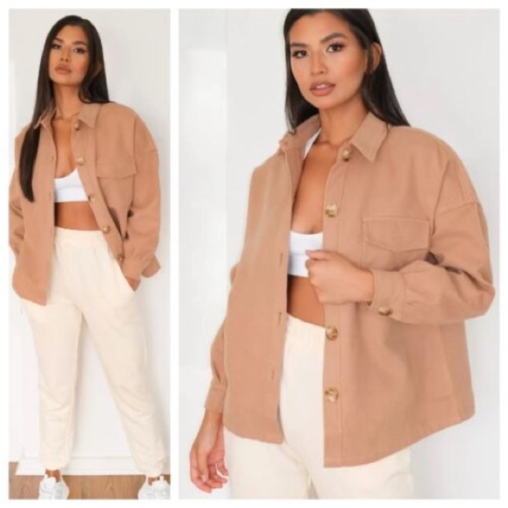 Avec Les Filles Oversized Boyfriend Shacket in Cognac Brown